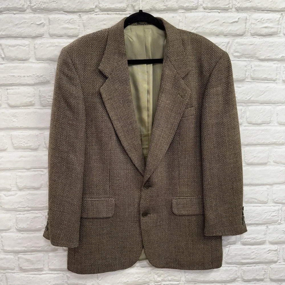Vtg Oscar de‎ la Renta Mens Sport Coat Blazer 41R 100% Wool 2 Button Houndstooth